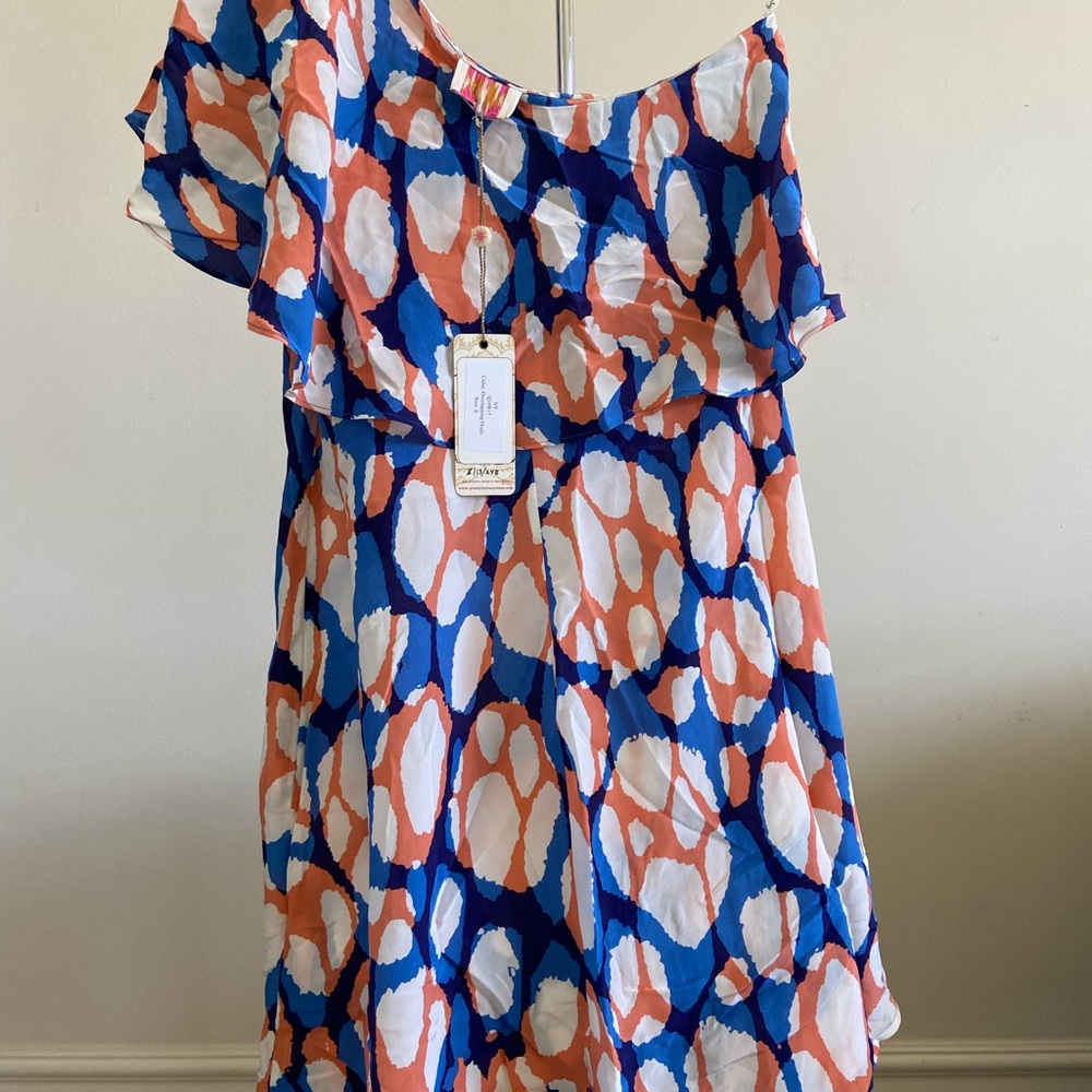 Plenty by Tracy Reese One Shoulder Dress - Blue, Orange, White